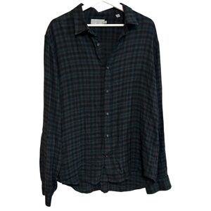 vince L plaid button down shirt lightweight wool blend viscose casual daywear